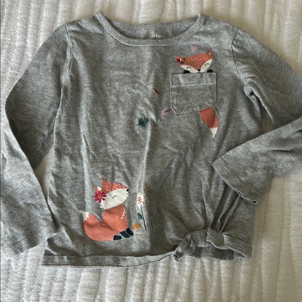 Gray Kids' Fox Print Long Sleeve Shirt